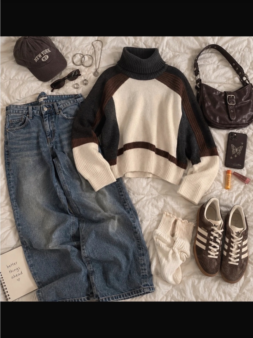 Halogen Turtleneck Colorblock Sweater - Ivory, Brown & Charcoal